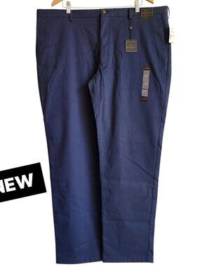 44x32 Blue Chinos Jos A Bank Cotton Reserve Pants Navy Flat Front Tailored Fit